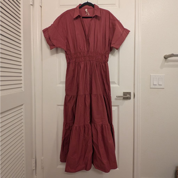 Anthropologie The Somerset Maxi Dress Shirt Dress Edition Rose Tiered Peasant L - Picture 3 of 10